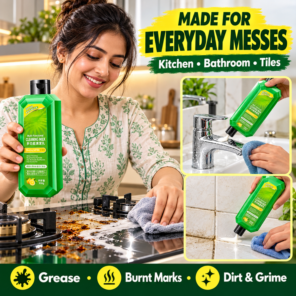 Japanese Multi-Cleaner • Kitchen, Bathroom, Car, Tiles, Glass — sab ek hi bottle se. Buy 1 Get 3 FREE.