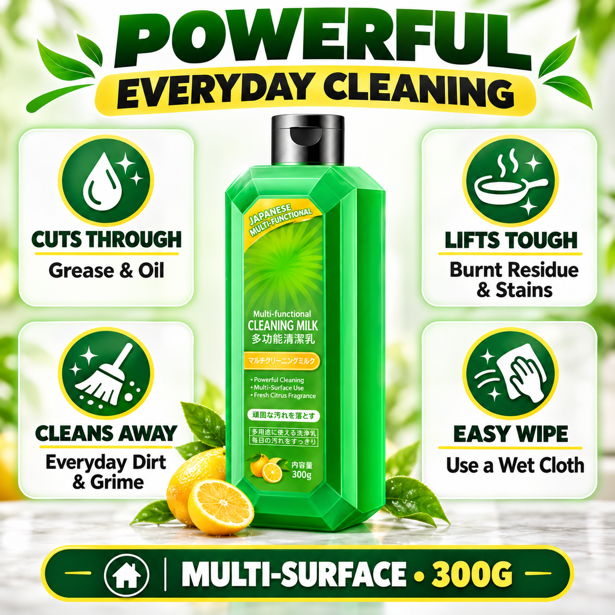 Japanese Multi-Cleaner • Kitchen, Bathroom, Car, Tiles, Glass — sab ek hi bottle se. Buy 1 Get 3 FREE.